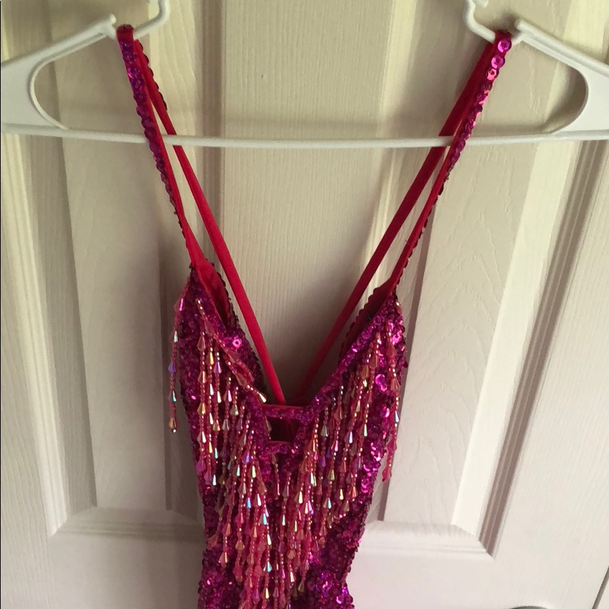 Pink Sequin Fringe V-Neck Women's Top — image 4 of 6